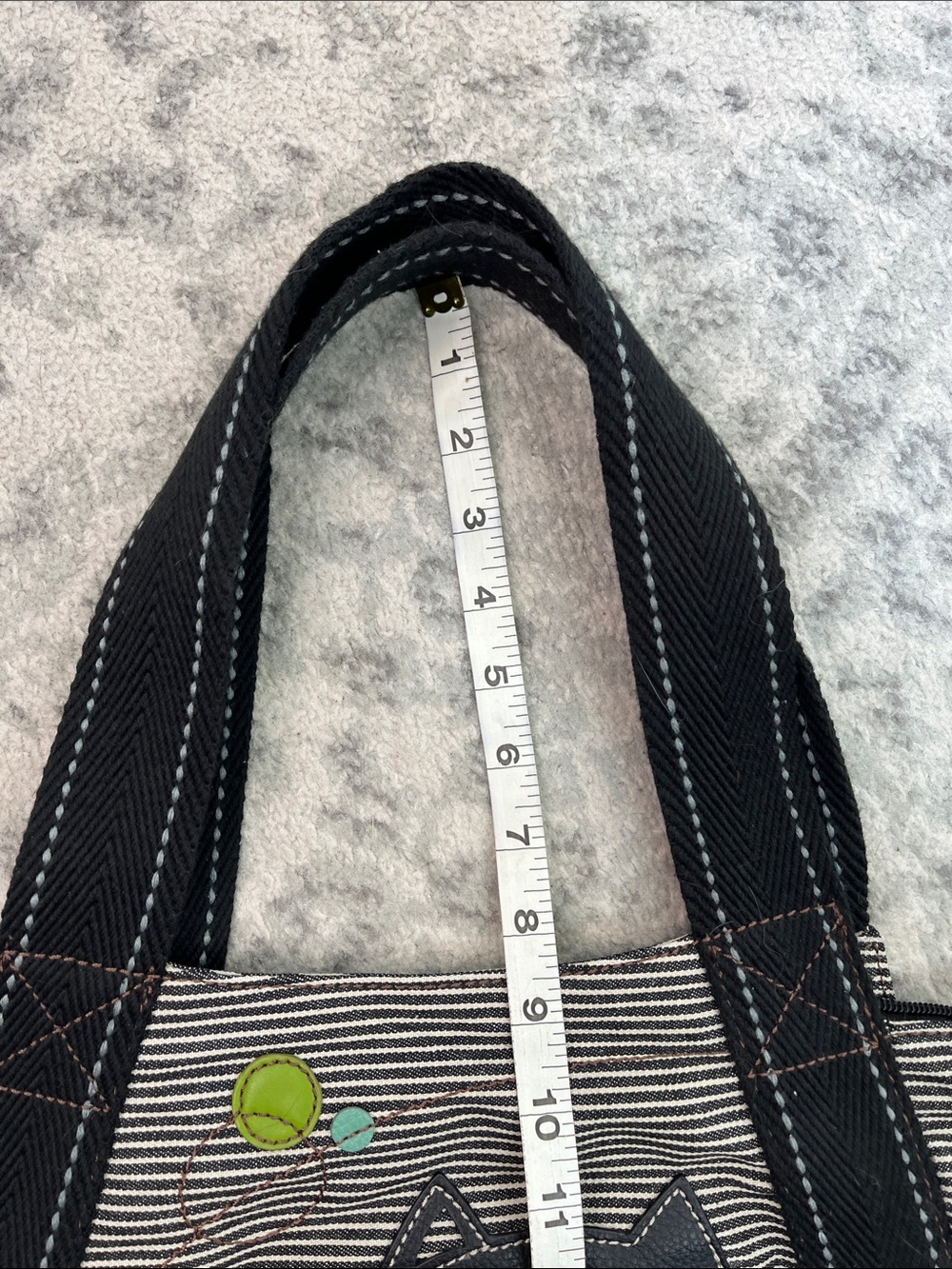 CHALA TOTE BLACK AND WHITE CAT ON 100% COTTON THICK CANVAS STRIPE ZIP TOP BAG - Picture 14 of 16
